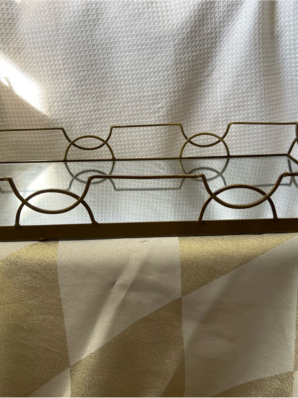 Gold Metal and Glass Bathroom Vanity Tray - Elegant Decorative Organizer